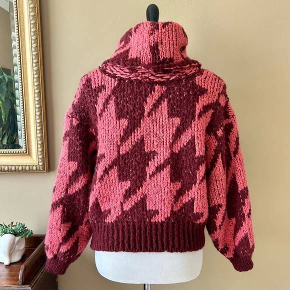 Anthropologie Ginny Oversized Houndstooth Sweater Turtleneck Cowl Neck Cropped - Picture 8 of 14